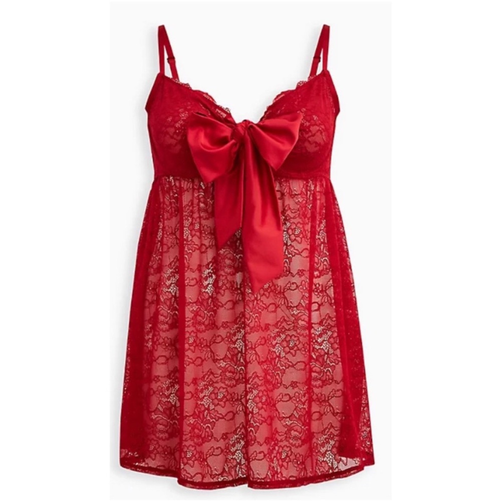 Torrid Red Lace bow chemise lingerie 0X plus size sexy